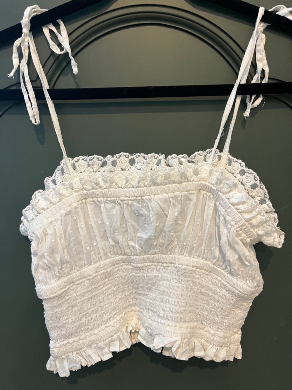Miss Selfridge Off White Lace-Trim Smocked Cami Top - Picture 2 of 4